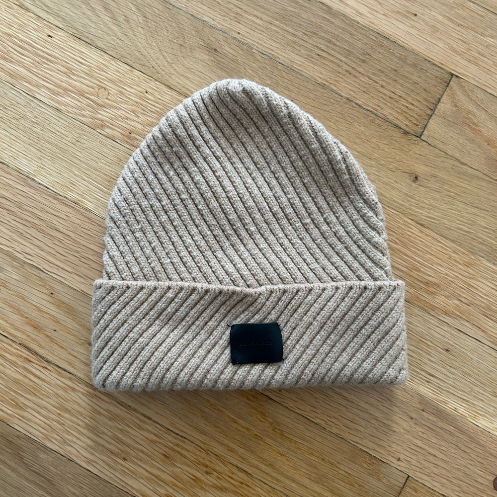 AllSaints Beige Ribbed Knit Beanie